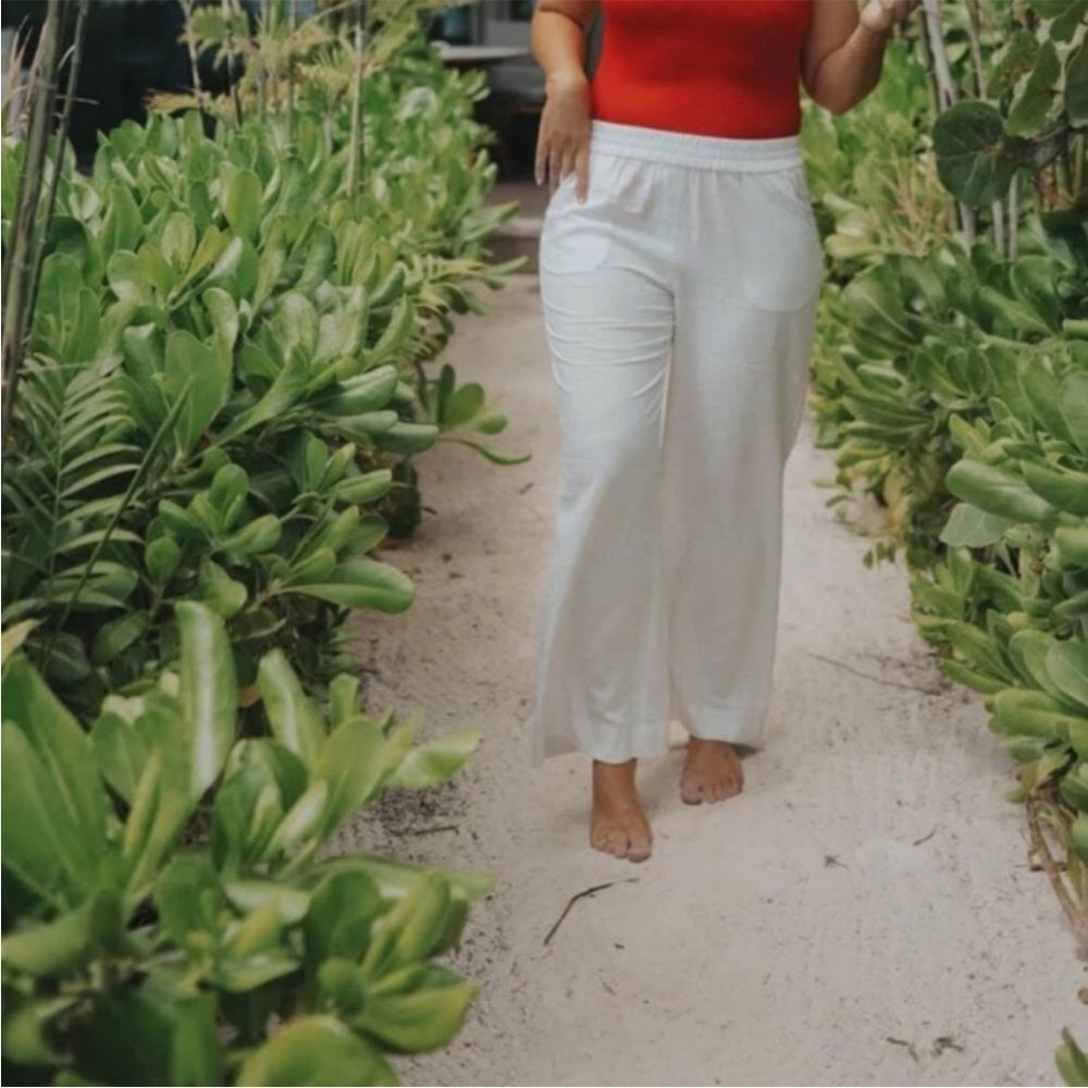 Andie The Madeira Pant Linen Coconut Ivory White Relaxed Trouser size medium NWT